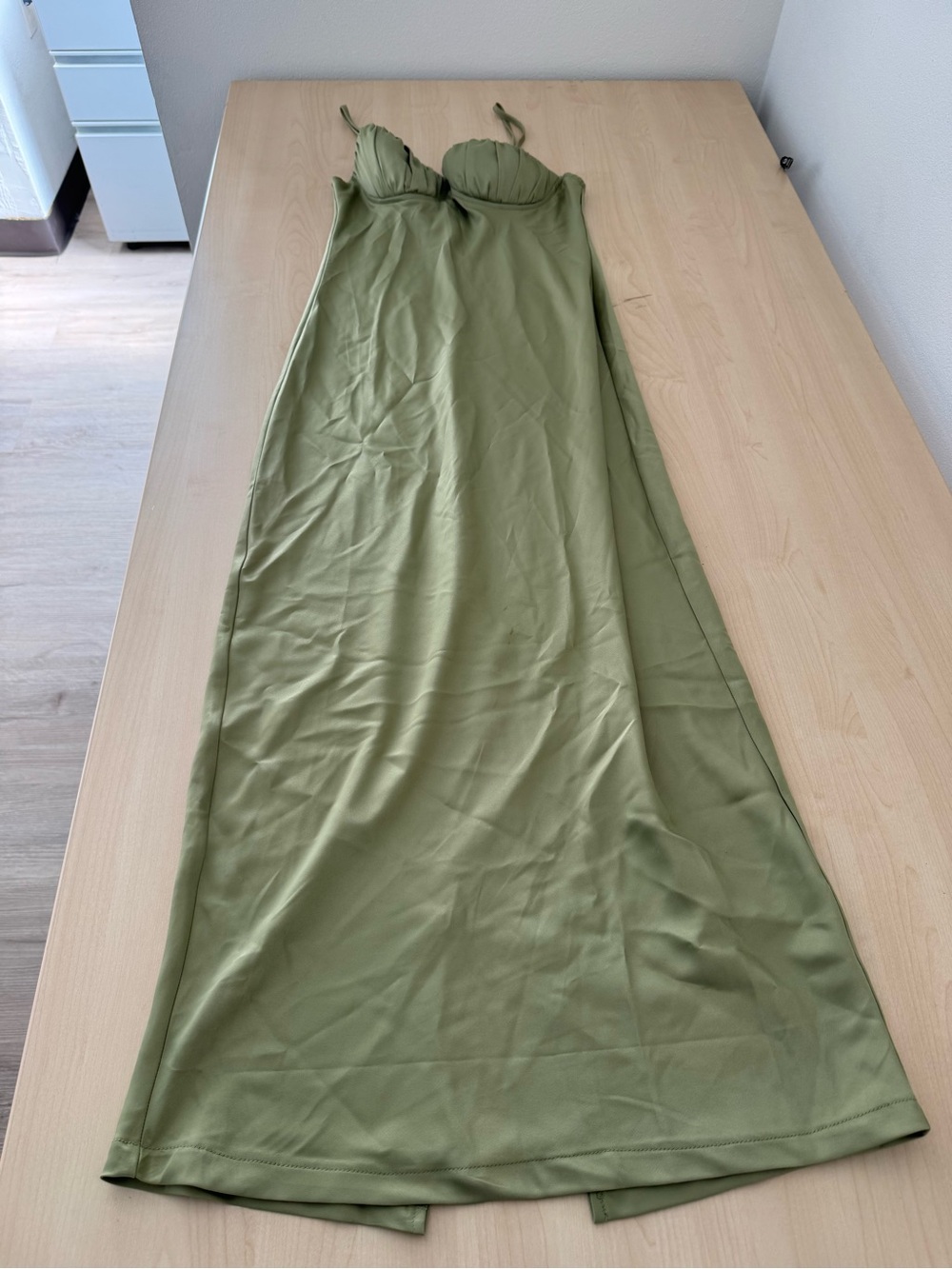PrettyLittleThing Olive Maxi Slip Dress with Adjustable Straps
